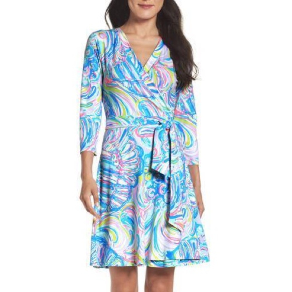 Lilly Pulitzer Emilia Wrap Dress Multi Guilty Pleasure Blue Pink